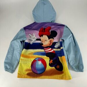 Disney Store Kids Minnie Mouse Windbreaker Jacket Light Blue Hooded Size L